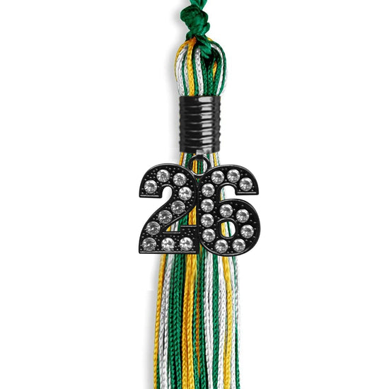 Green/Gold/White Mixed Color Graduation Tassel with Black Bling Charm by Wholesale Grad Supply