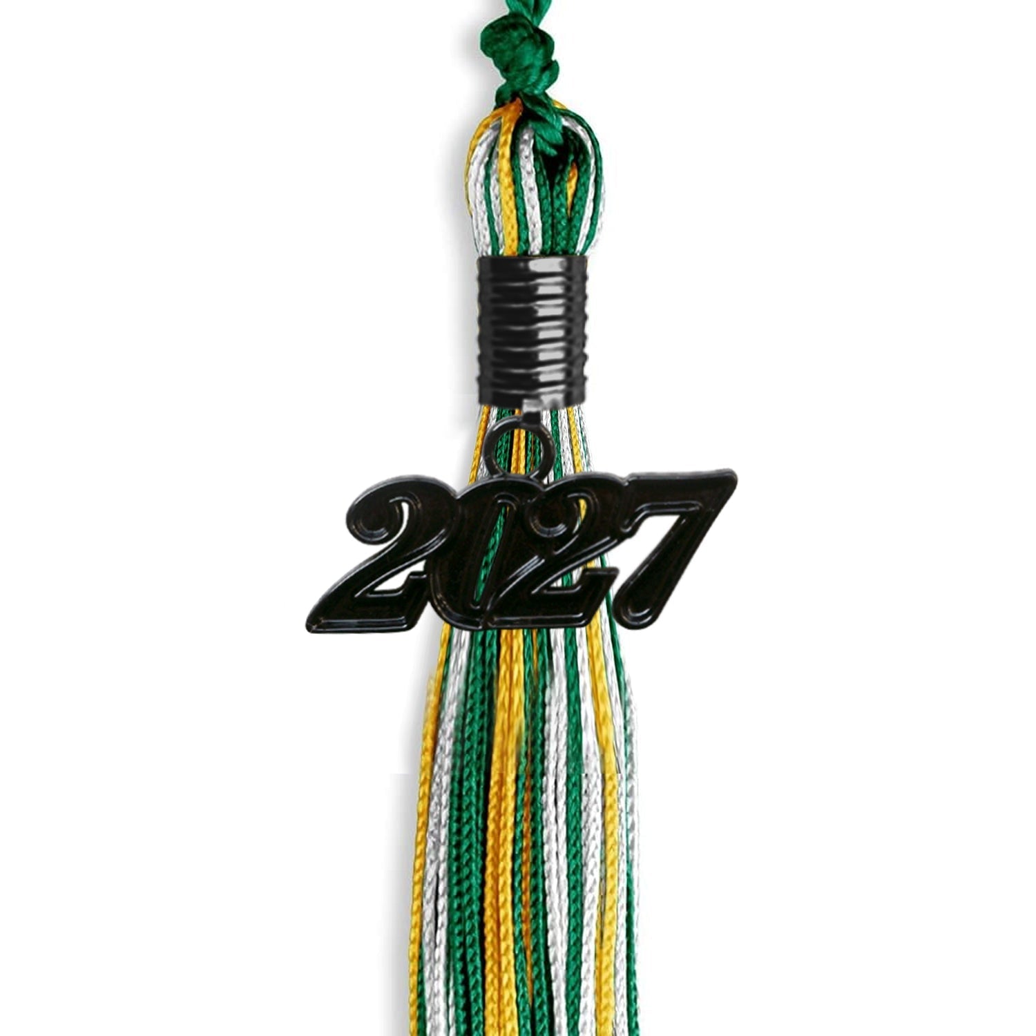 Green/Gold/White Mixed Color Graduation Tassel with Black Bling Charm by Wholesale Grad Supply