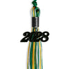 Green/Gold/White Mixed Color Graduation Tassel with Black Bling Charm by Wholesale Grad Supply