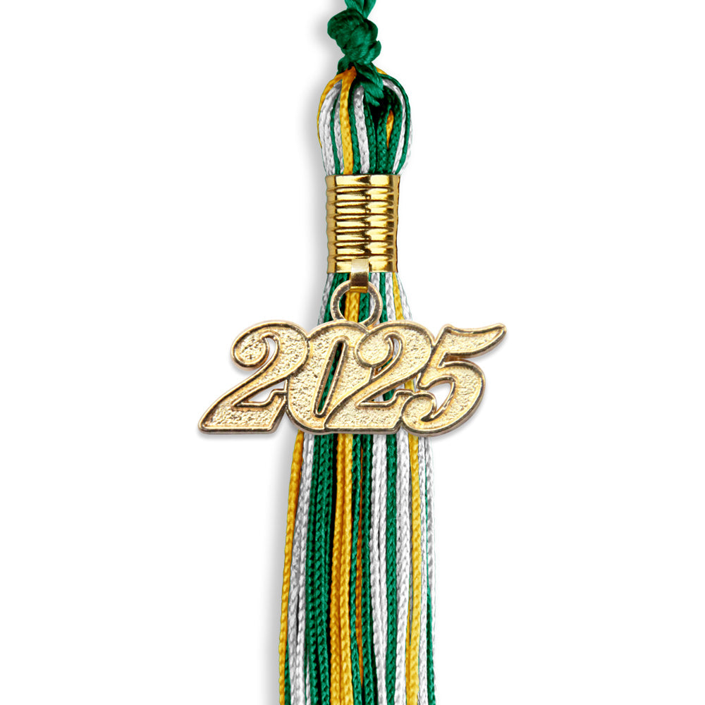 Green/Gold/White Mixed Color Graduation Tassel with Gold Bling Charm by Wholesale Grad Supply