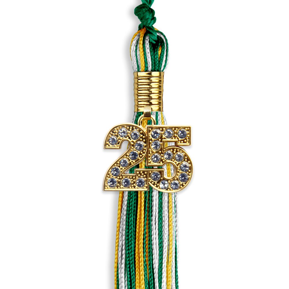 Green/Gold/White Mixed Color Graduation Tassel with Gold Bling Charm by Wholesale Grad Supply