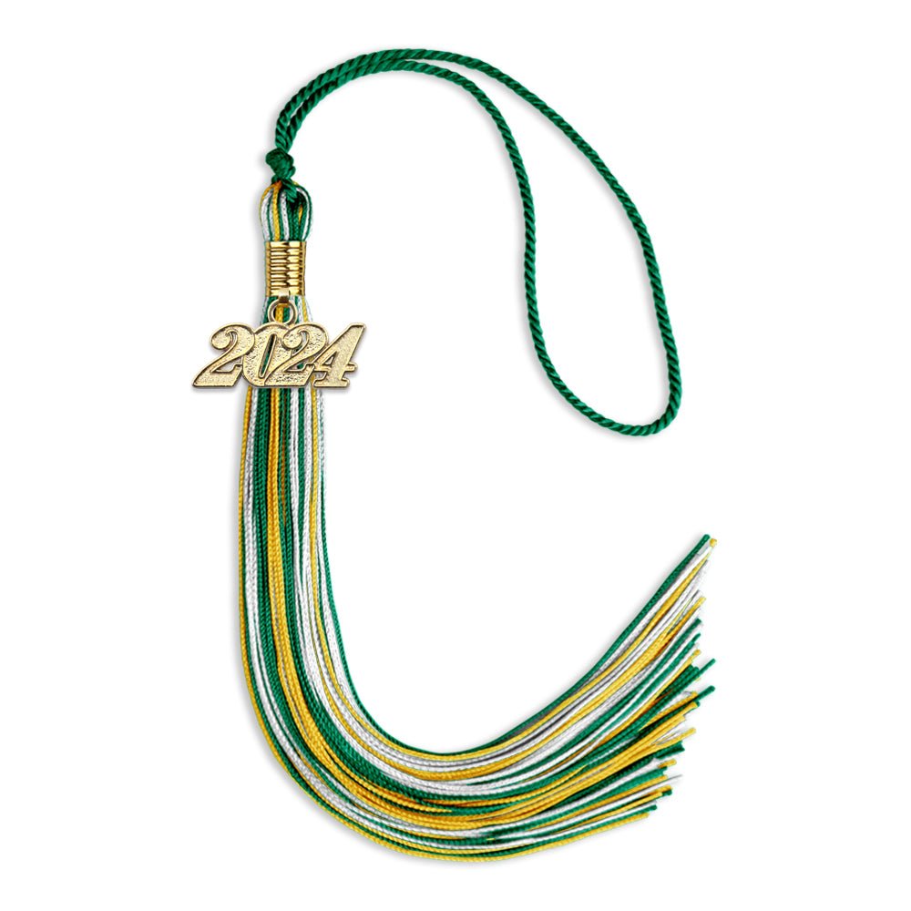 Green/Gold/White Mixed Color Graduation Tassel with Gold Bling Charm by Wholesale Grad Supply