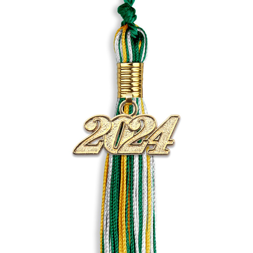Green/Gold/White Mixed Color Graduation Tassel with Gold Bling Charm by Wholesale Grad Supply