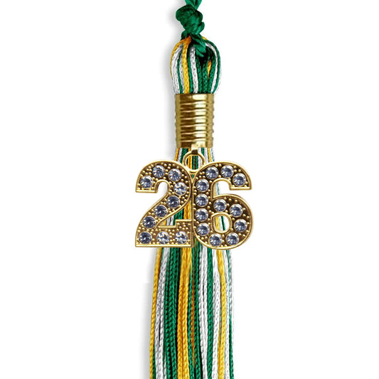 Green/Gold/White Mixed Color Graduation Tassel with Gold Bling Charm by Wholesale Grad Supply