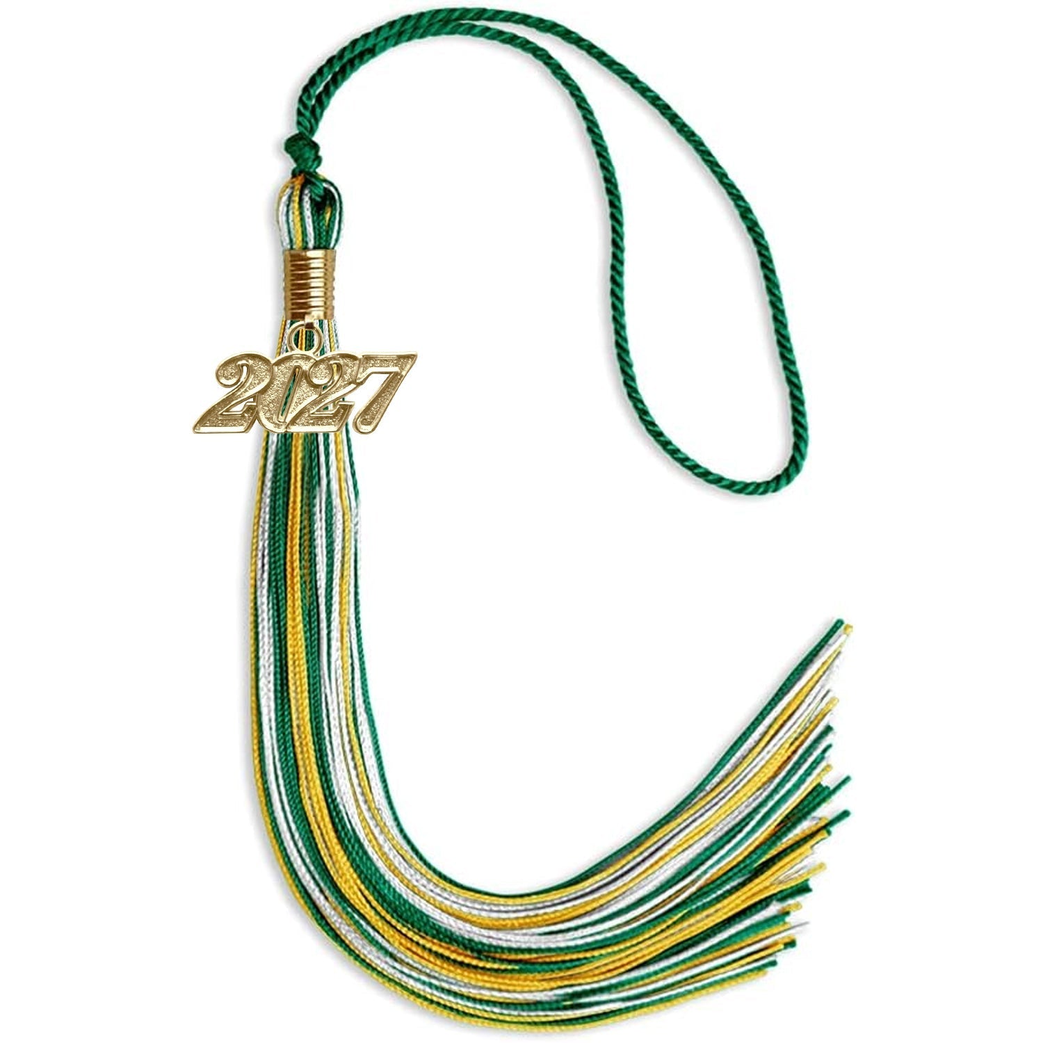 Green/Gold/White Mixed Color Graduation Tassel with Gold Bling Charm by Wholesale Grad Supply