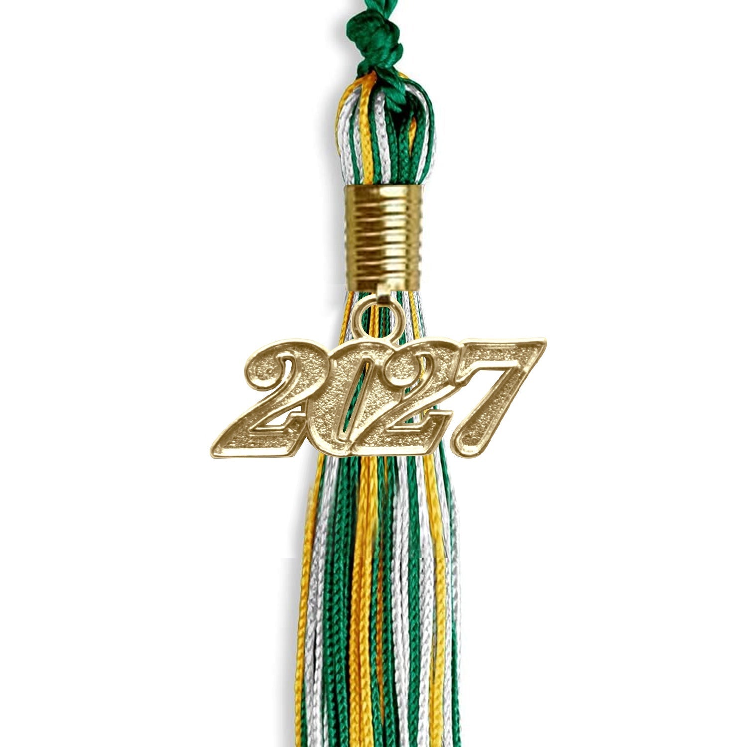 Green/Gold/White Mixed Color Graduation Tassel with Gold Bling Charm by Wholesale Grad Supply
