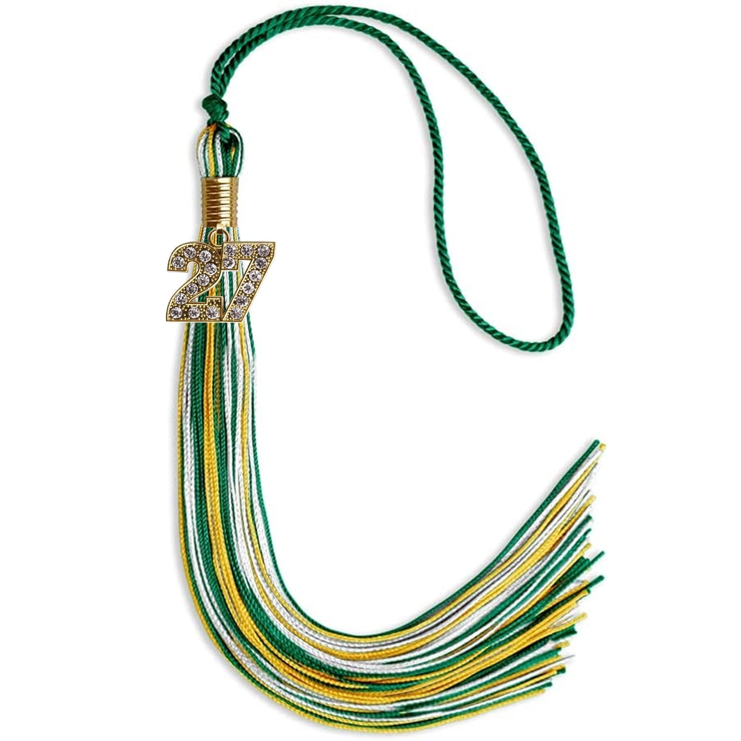 Green/Gold/White Mixed Color Graduation Tassel with Gold Bling Charm by Wholesale Grad Supply