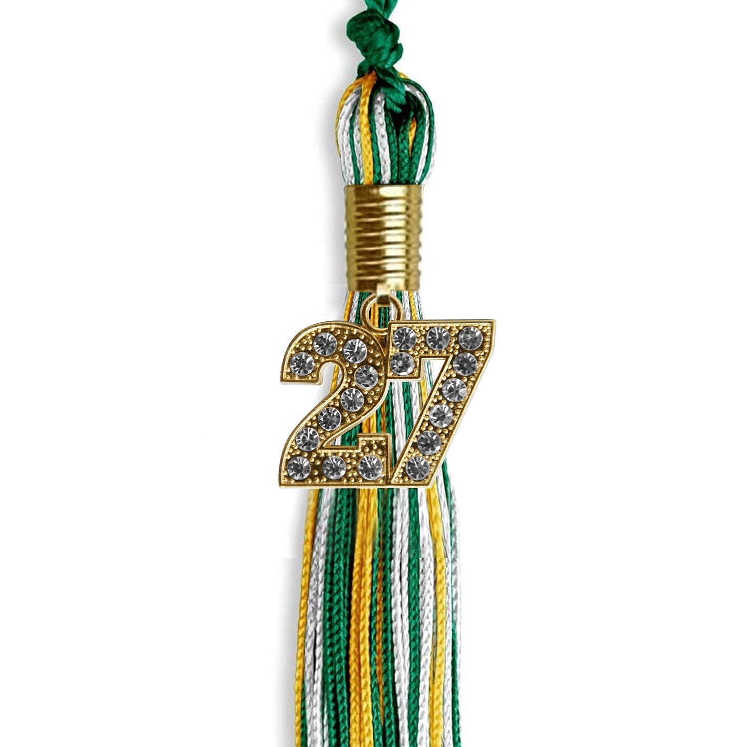 Green/Gold/White Mixed Color Graduation Tassel with Gold Bling Charm by Wholesale Grad Supply