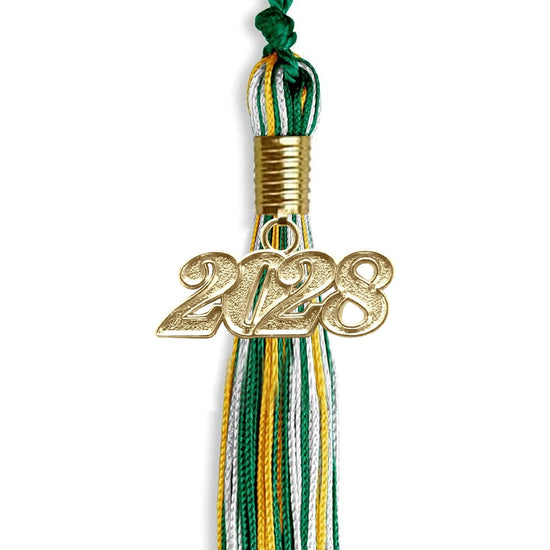 Green/Gold/White Mixed Color Graduation Tassel with Gold Bling Charm by Wholesale Grad Supply