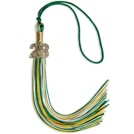 Green/Gold/White Mixed Color Graduation Tassel with Gold Bling Charm by Wholesale Grad Supply