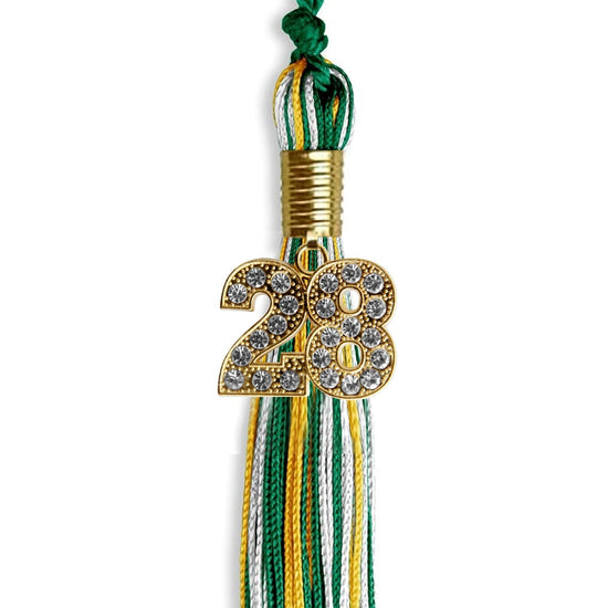 Green/Gold/White Mixed Color Graduation Tassel with Gold Bling Charm by Wholesale Grad Supply