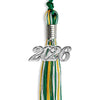 Green/Gold/White Mixed Color Graduation Tassel with Silver Bling Charm by Wholesale Grad Supply