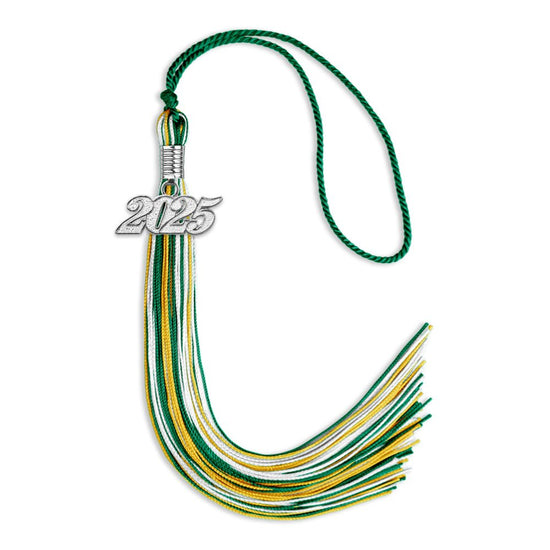 Green/Gold/White Mixed Color Graduation Tassel with Silver Bling Charm by Wholesale Grad Supply
