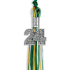 Green/Gold/White Mixed Color Graduation Tassel with Silver Bling Charm by Wholesale Grad Supply