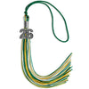 Green/Gold/White Mixed Color Graduation Tassel with Silver Bling Charm by Wholesale Grad Supply