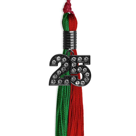 Green/Red Graduation Tassel with Black Bling Charm by Wholesale Grad Supply