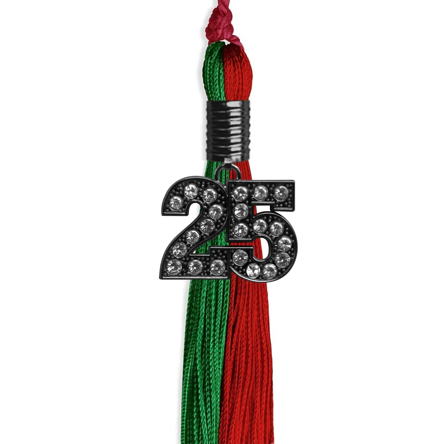 Green/Red Graduation Tassel with Black Bling Charm by Wholesale Grad Supply