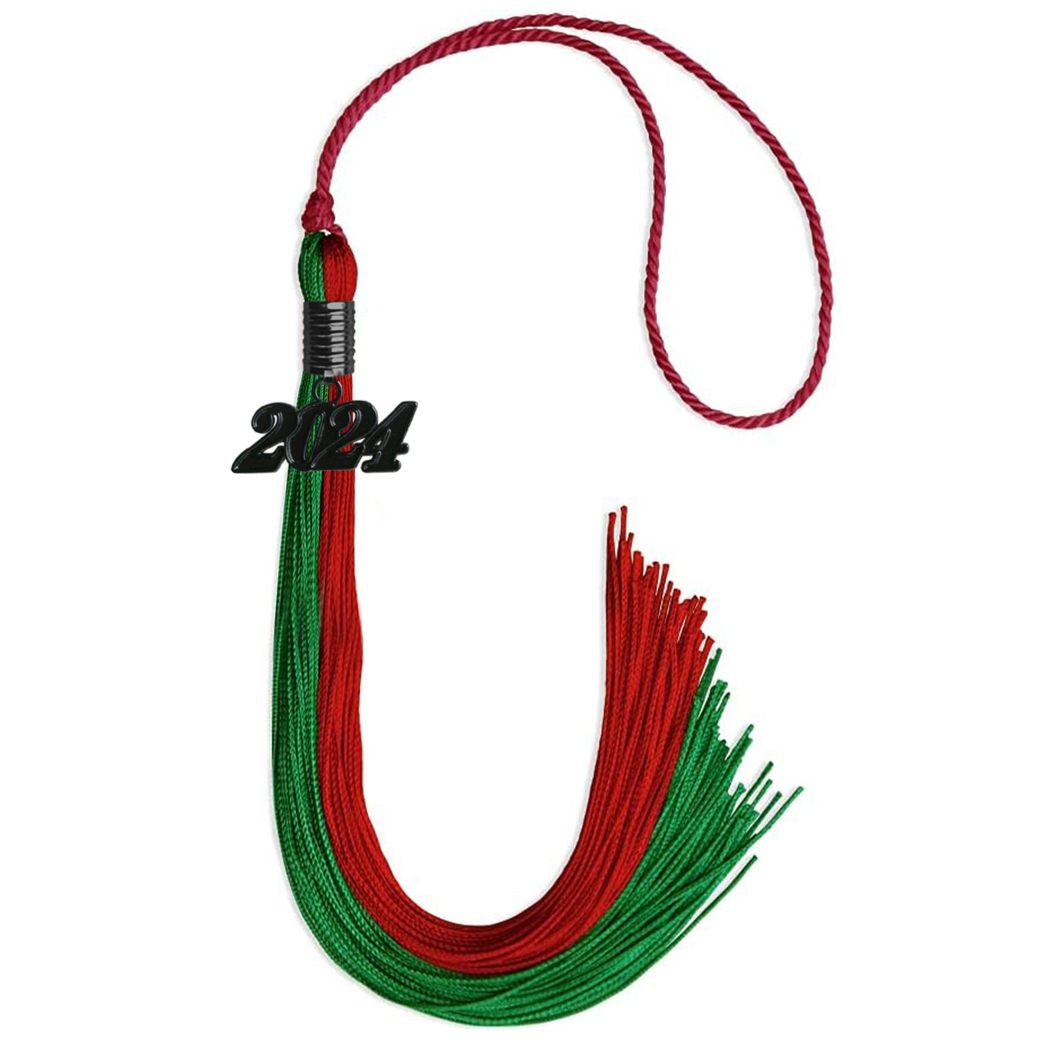 Green/Red Graduation Tassel with Black Bling Charm by Wholesale Grad Supply