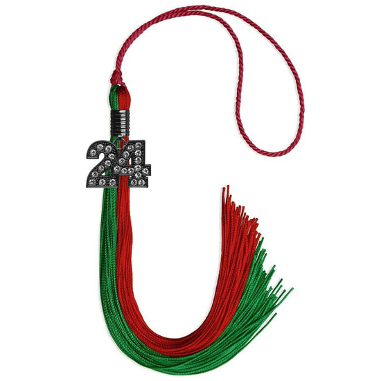 Green/Red Graduation Tassel with Black Bling Charm by Wholesale Grad Supply
