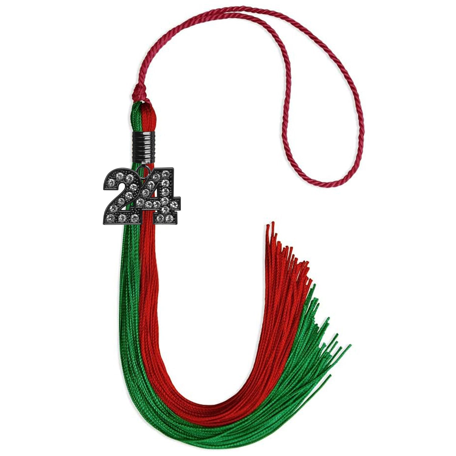 Green/Red Graduation Tassel with Black Bling Charm by Wholesale Grad Supply
