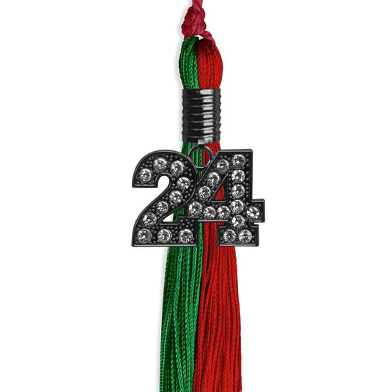 Green/Red Graduation Tassel with Black Bling Charm by Wholesale Grad Supply
