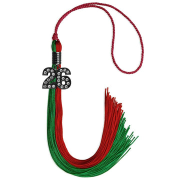Green/Red Graduation Tassel with Black Bling Charm by Wholesale Grad Supply