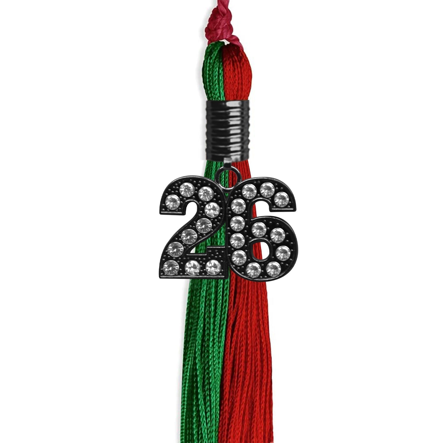 Green/Red Graduation Tassel with Black Bling Charm by Wholesale Grad Supply