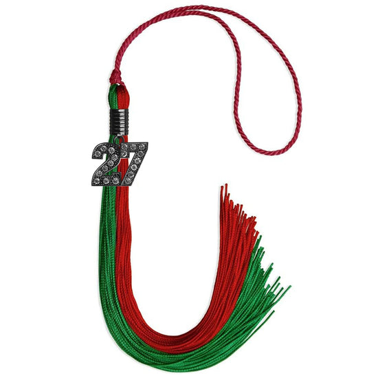 Green/Red Graduation Tassel with Black Bling Charm by Wholesale Grad Supply