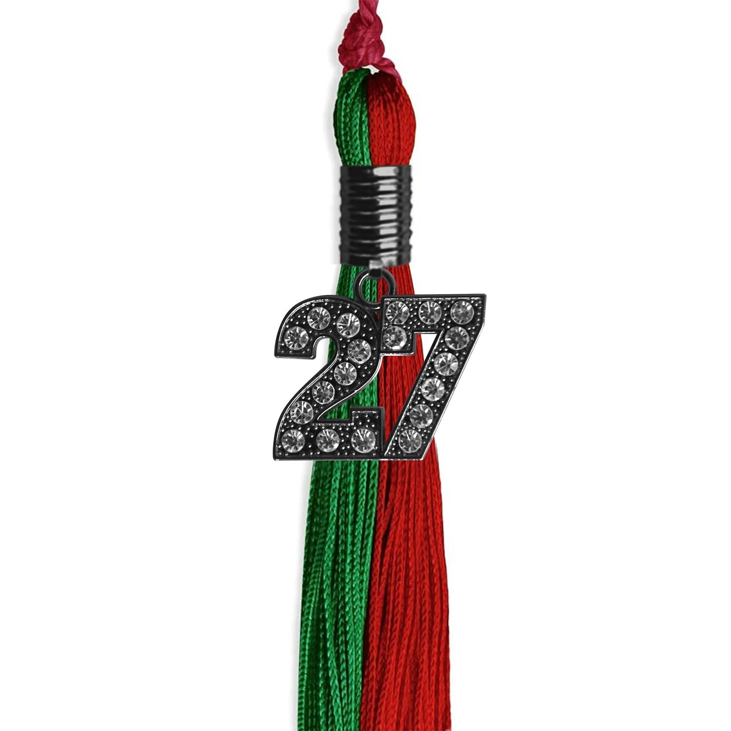 Green/Red Graduation Tassel with Black Bling Charm by Wholesale Grad Supply