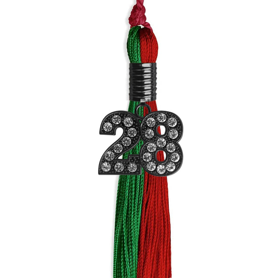 Green/Red Graduation Tassel with Black Bling Charm by Wholesale Grad Supply