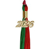 Green/Red Graduation Tassel with Gold Bling Charm by Wholesale Grad Supply