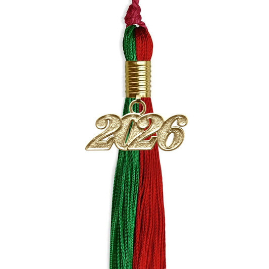 Green/Red Graduation Tassel with Gold Bling Charm by Wholesale Grad Supply