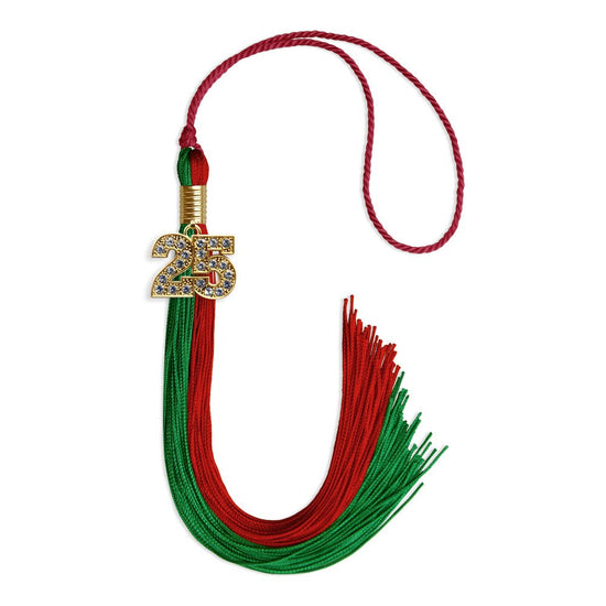 Green/Red Graduation Tassel with Gold Bling Charm by Wholesale Grad Supply