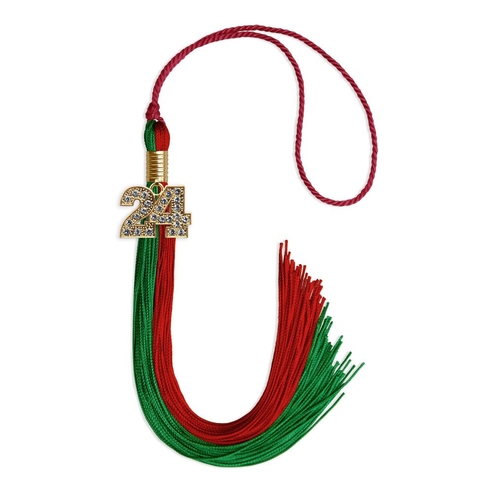 Green/Red Graduation Tassel with Gold Bling Charm by Wholesale Grad Supply