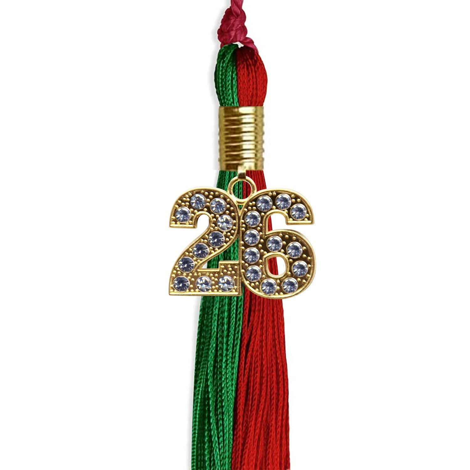Green/Red Graduation Tassel with Gold Bling Charm by Wholesale Grad Supply