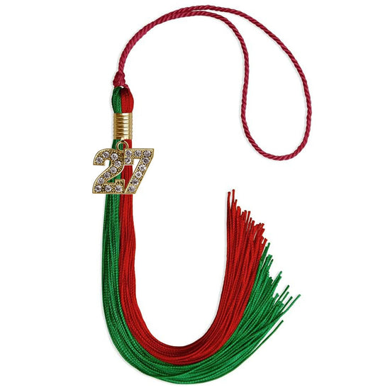 Green/Red Graduation Tassel with Gold Bling Charm by Wholesale Grad Supply