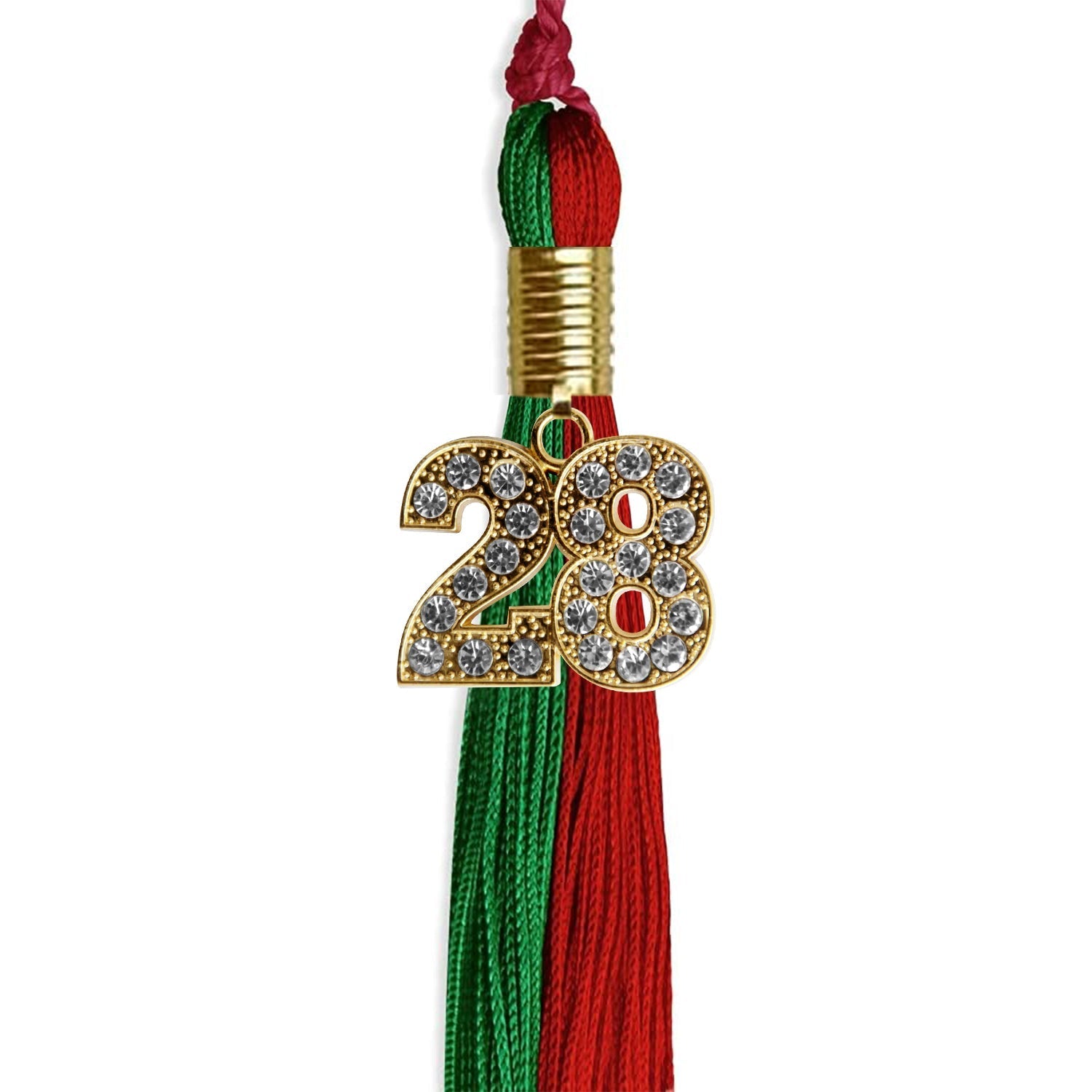Green/Red Graduation Tassel with Gold Bling Charm by Wholesale Grad Supply