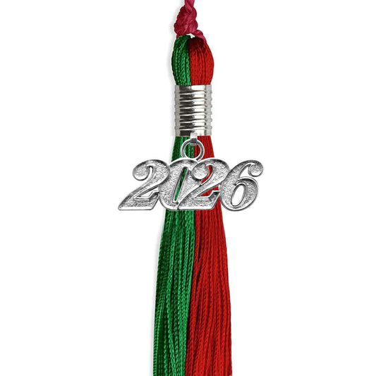 Green/Red Graduation Tassel with Silver Bling Charm by Wholesale Grad Supply