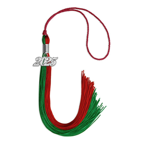 Green/Red Graduation Tassel with Silver Bling Charm by Wholesale Grad Supply