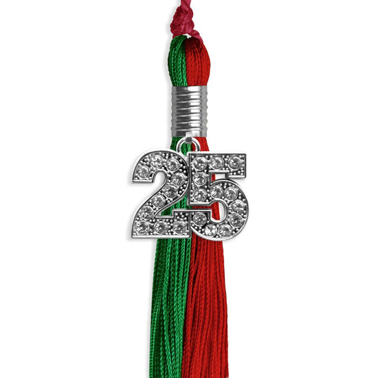 Green/Red Graduation Tassel with Silver Bling Charm by Wholesale Grad Supply