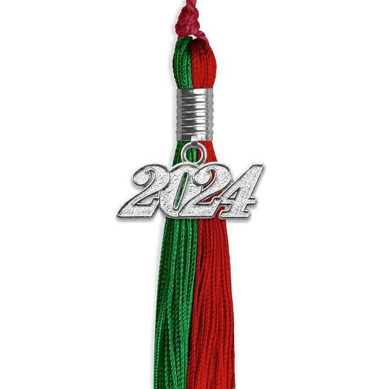 Green/Red Graduation Tassel with Silver Bling Charm by Wholesale Grad Supply