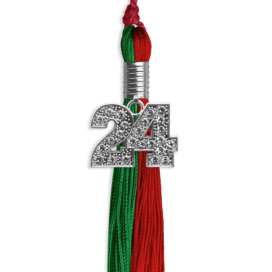Green/Red Graduation Tassel with Silver Bling Charm by Wholesale Grad Supply