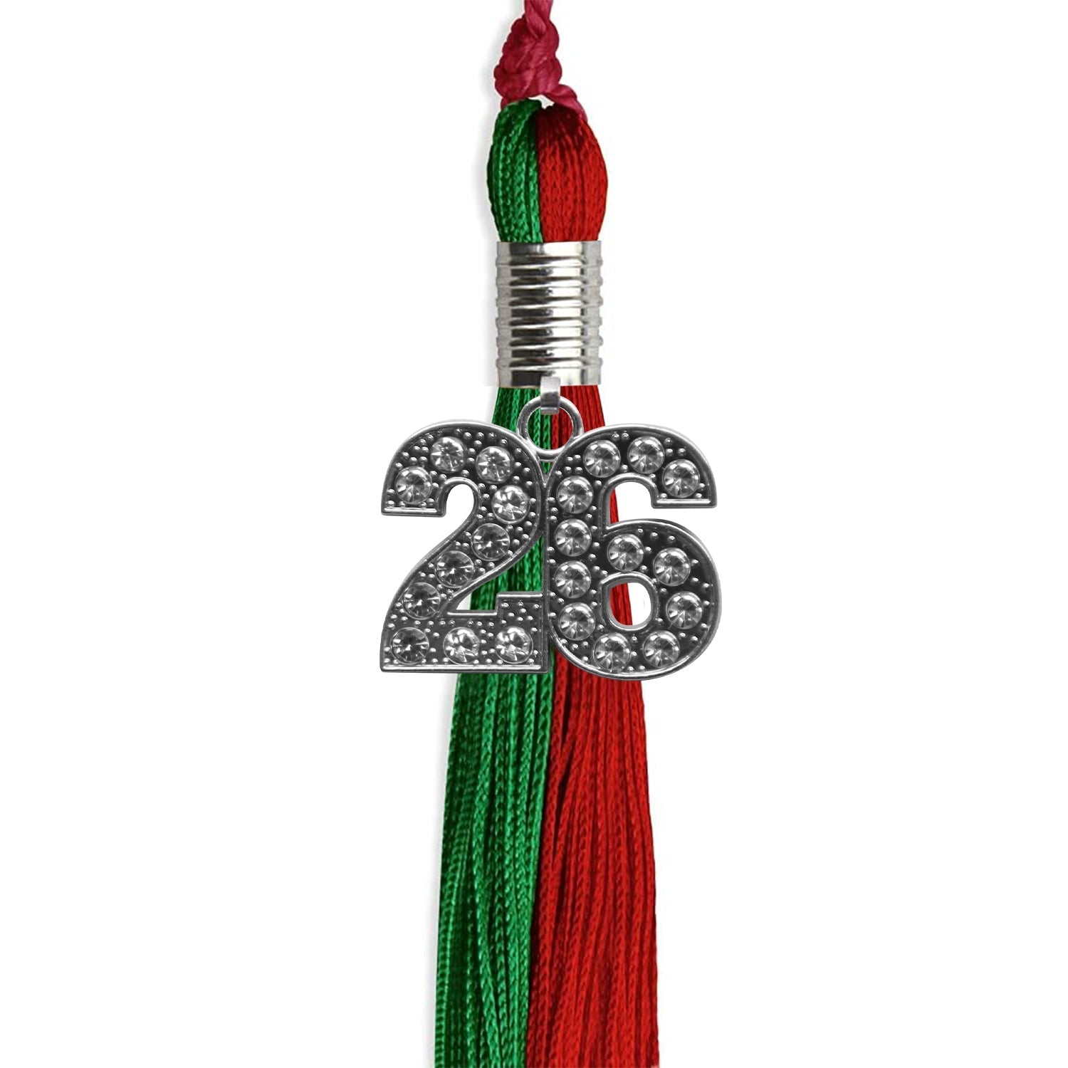Green/Red Graduation Tassel with Silver Bling Charm by Wholesale Grad Supply