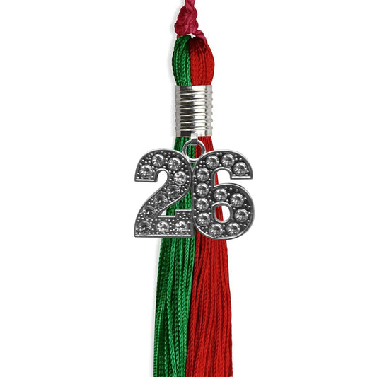 Green/Red Graduation Tassel with Silver Bling Charm by Wholesale Grad Supply