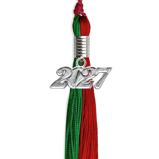 Green/Red Graduation Tassel with Silver Bling Charm by Wholesale Grad Supply