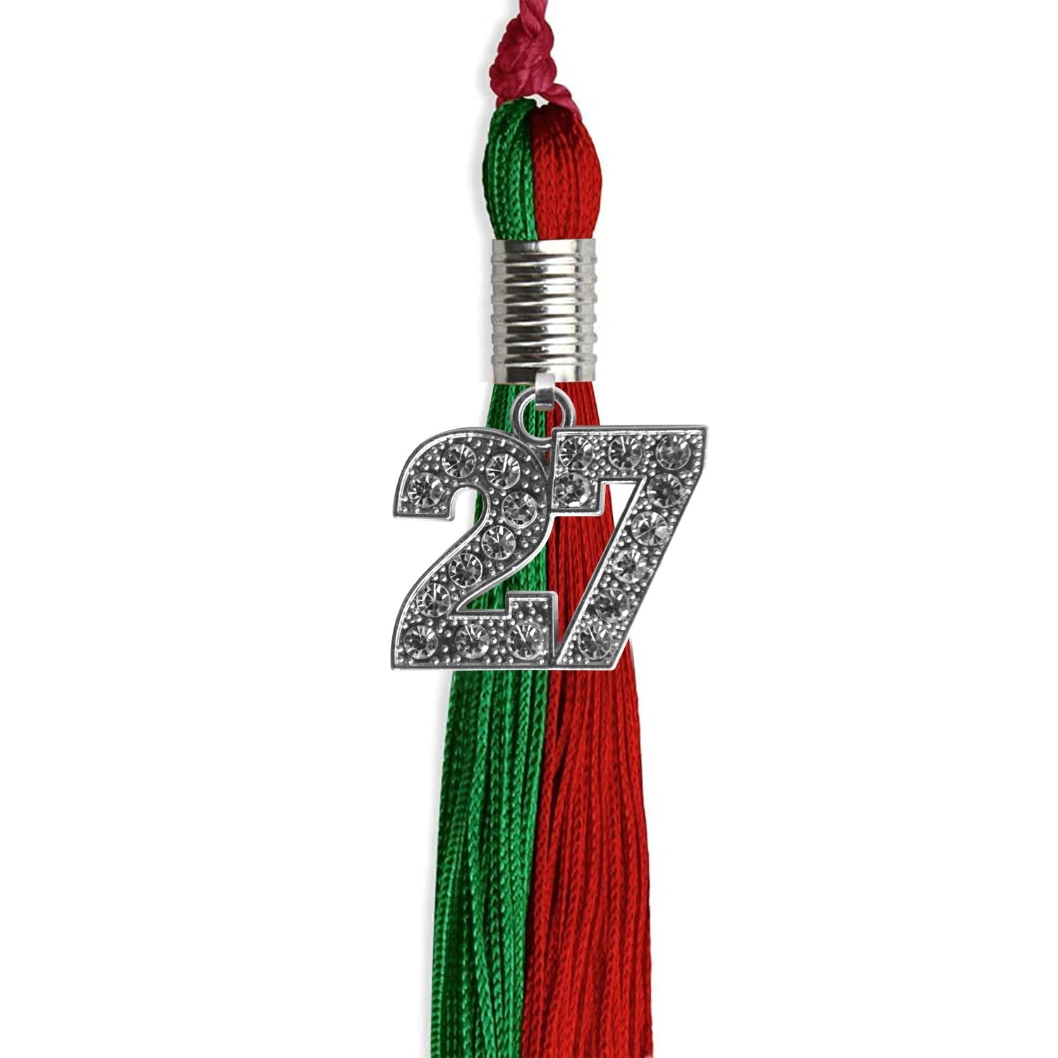 Green/Red Graduation Tassel with Silver Bling Charm by Wholesale Grad Supply