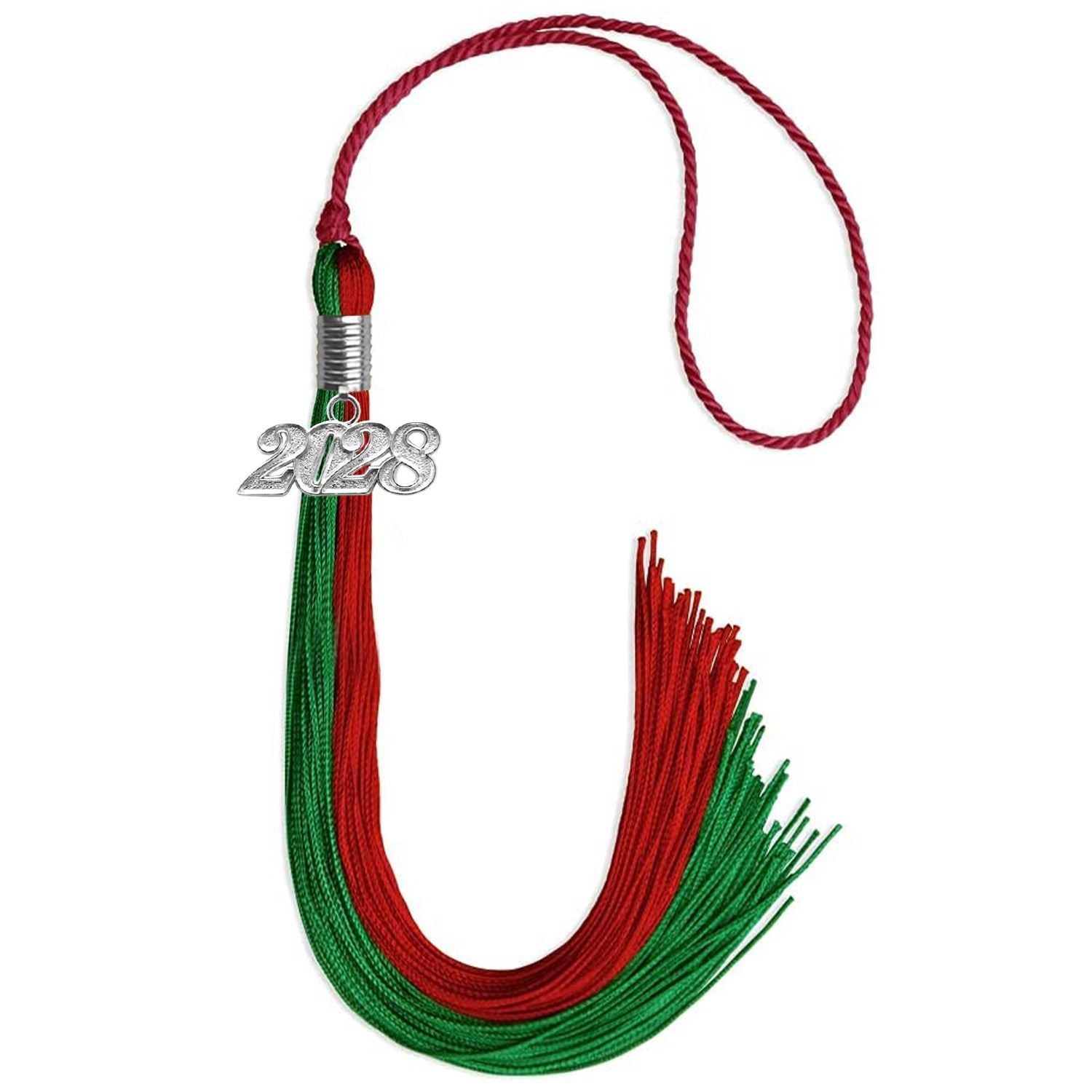 Green/Red Graduation Tassel with Silver Bling Charm by Wholesale Grad Supply