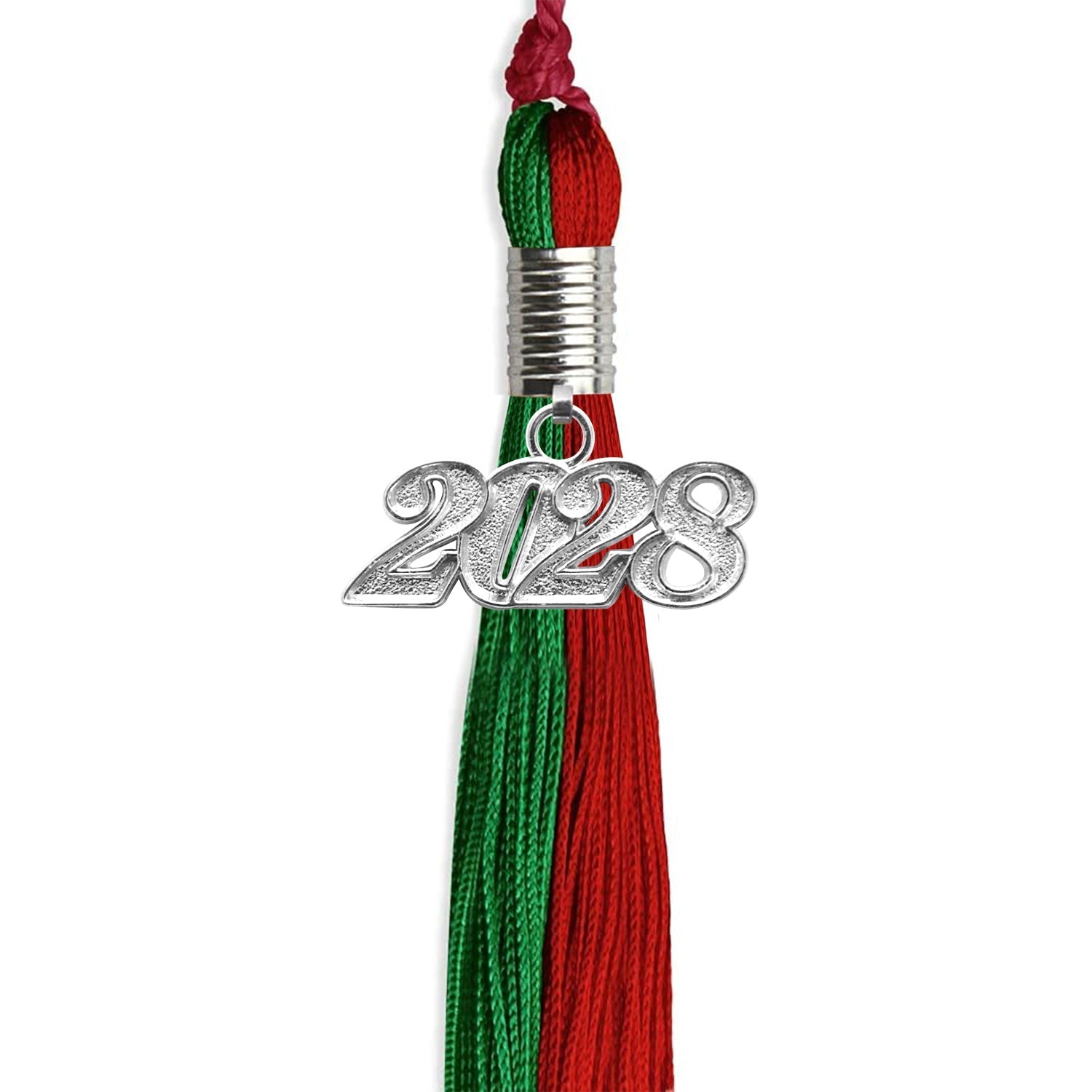 Green/Red Graduation Tassel with Silver Bling Charm by Wholesale Grad Supply