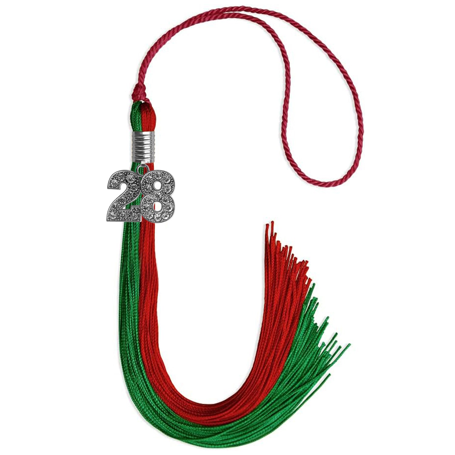 Green/Red Graduation Tassel with Silver Bling Charm by Wholesale Grad Supply