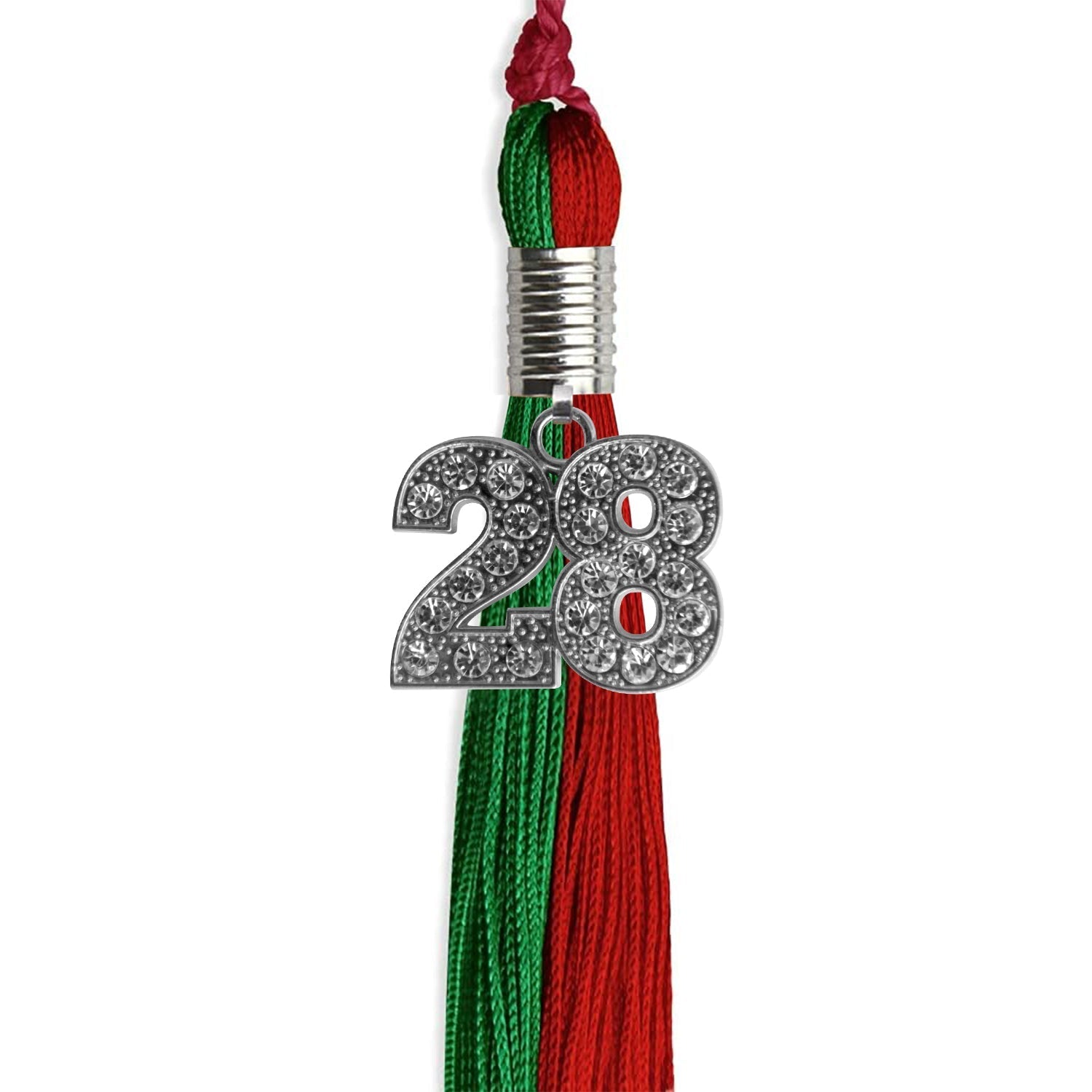 Green/Red Graduation Tassel with Silver Bling Charm by Wholesale Grad Supply